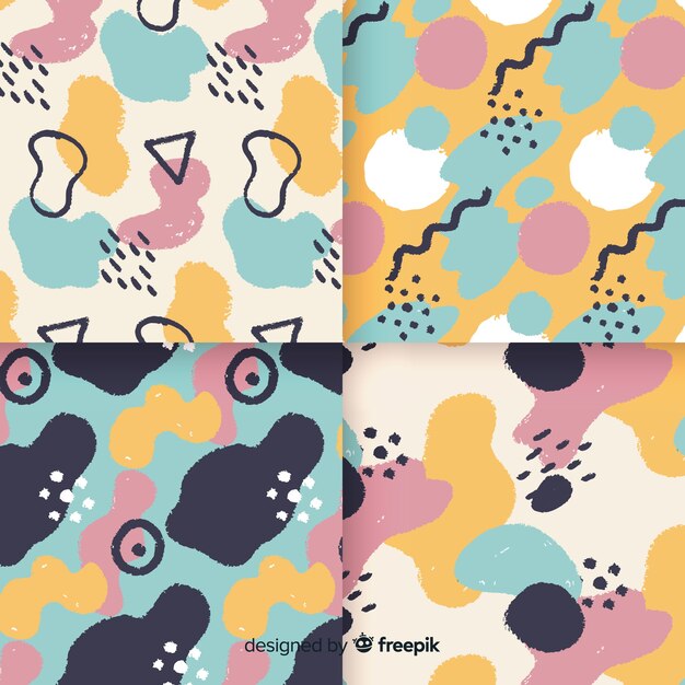 Hand drawn abstract memphis pattern collection
