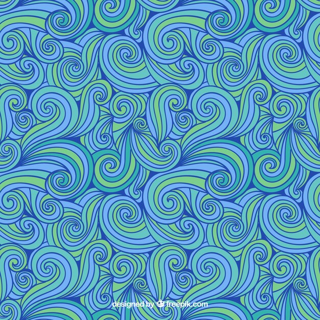 Hand drawn abstract pattern in blue and green tones