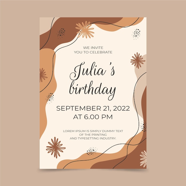 Hand drawn abstract shapes birthday invitation