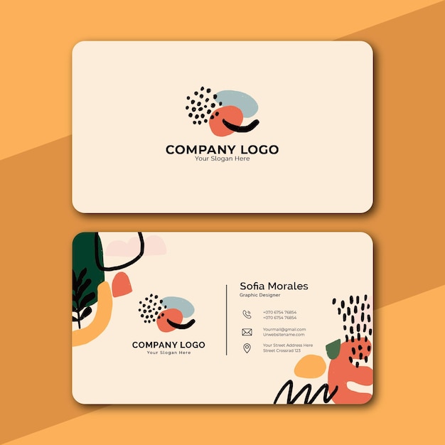 Hand drawn abstract shapes horizontal business card template