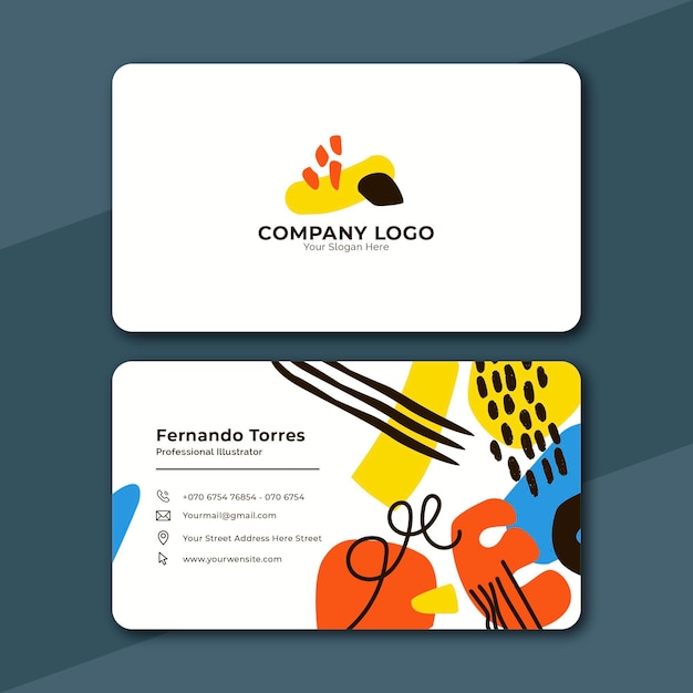 Hand drawn abstract shapes horizontal business card template