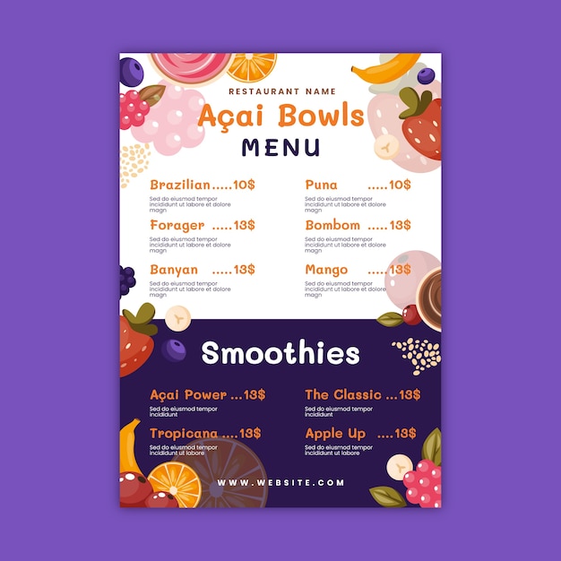 hand drawn acai menu template