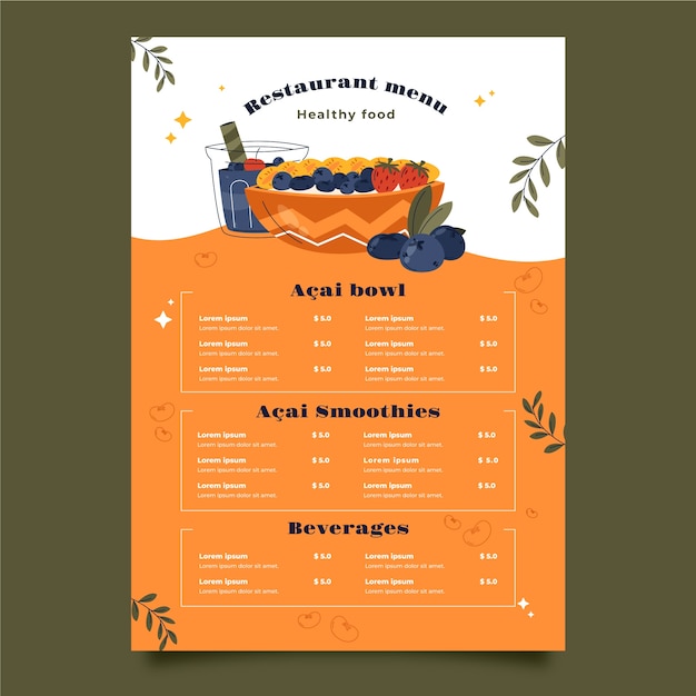 Free vector hand drawn acai menu template