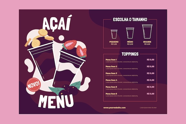 Modello di menu acai disegnato a mano