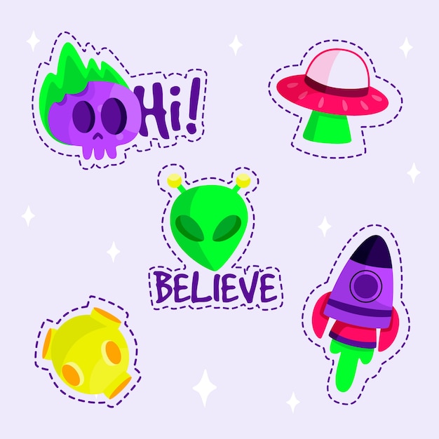 Hand-drawn acid colors funny sticker set