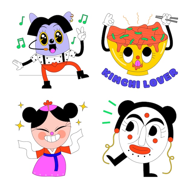 Free vector hand drawn acid korea stickers