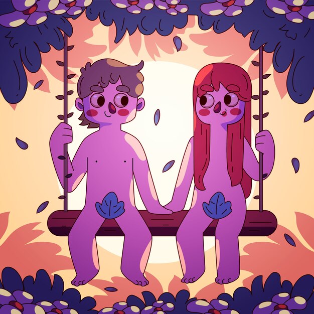 Hand drawn adam and eve illustration