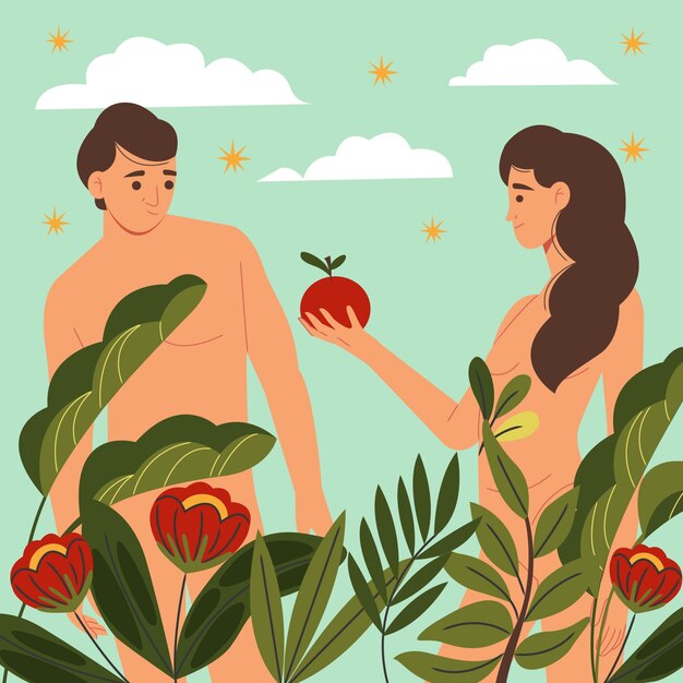 Hand drawn adam and eve illustration