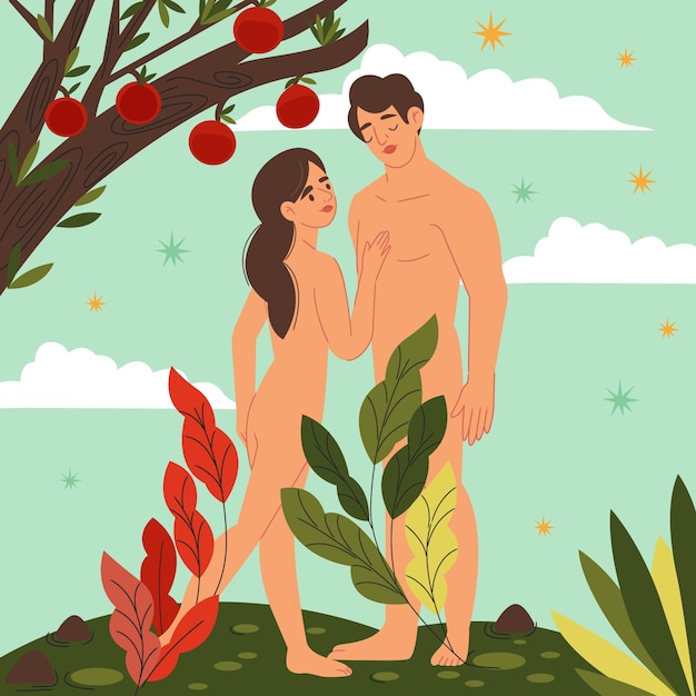 Hand drawn adam and eve illustration