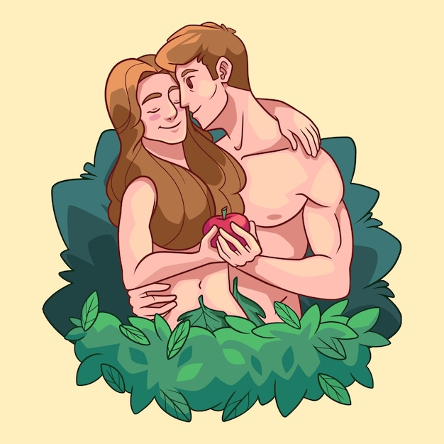 Hand drawn adam and eve illustration