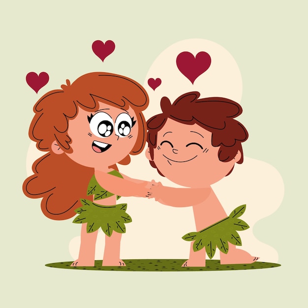 Free vector hand drawn adam and eve illustration