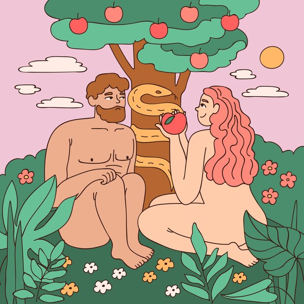 Hand drawn adam and eve illustration