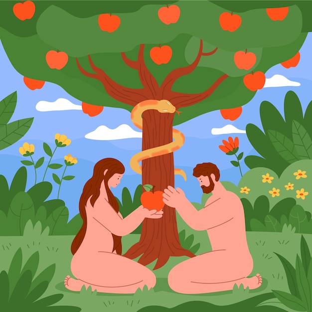 Free vector hand drawn adam and eve illustration