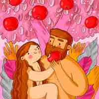 Free vector hand drawn adam and eve illustration