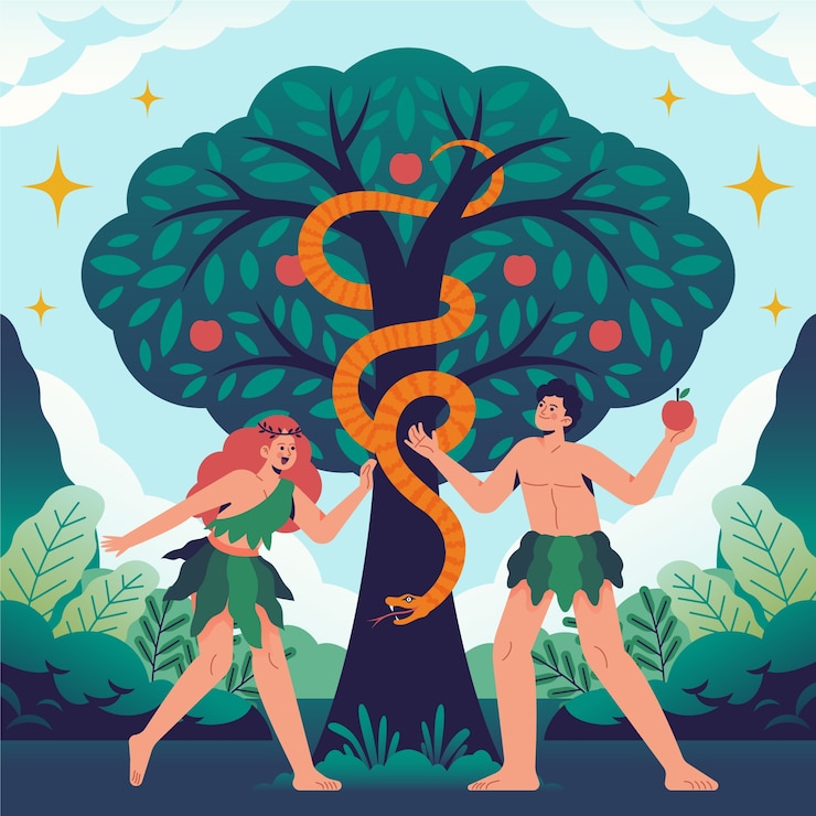 免費 Vector 手繪的亞當和夏娃的插圖
