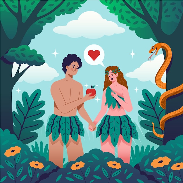 Free vector hand drawn adam and eve illustration