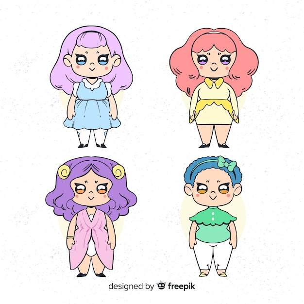 無料ベクター 手描きのかわいい女の子コレクション