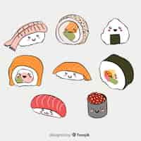 Vettore gratuito collezione di sushi adorabile disegnato a mano