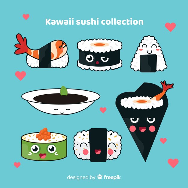 Collezione di sushi adorabile disegnato a mano