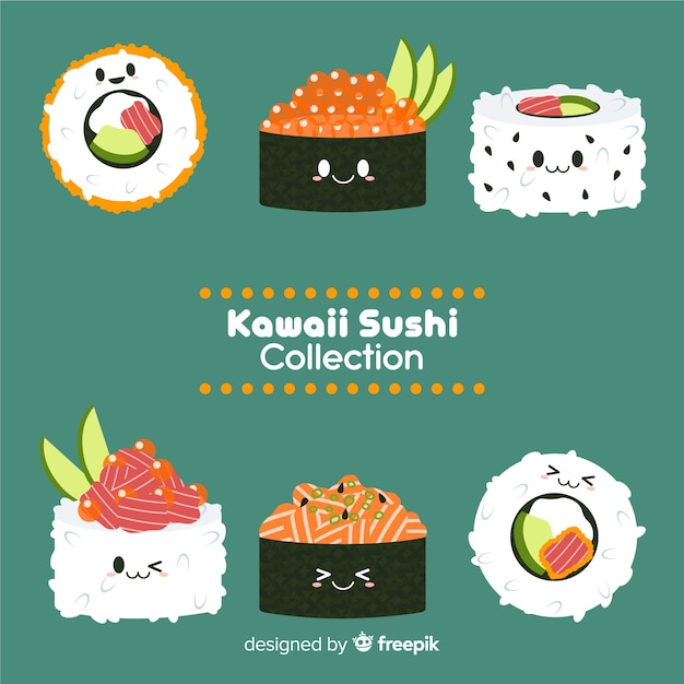 Vettore gratuito collezione di sushi adorabile disegnato a mano