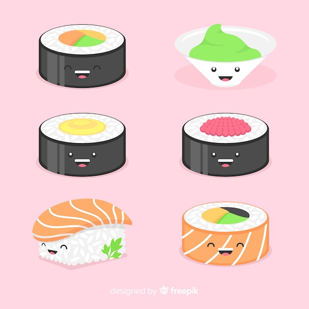 Collezione di sushi adorabile disegnato a mano