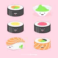 Vettore gratuito collezione di sushi adorabile disegnato a mano