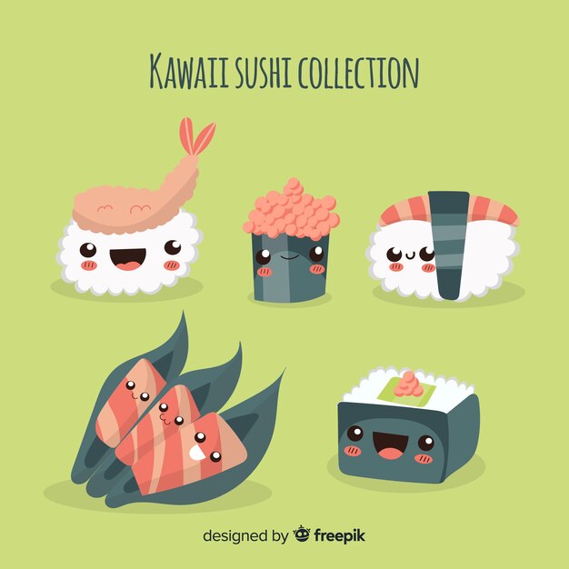Free vector hand drawn adorable sushi collection