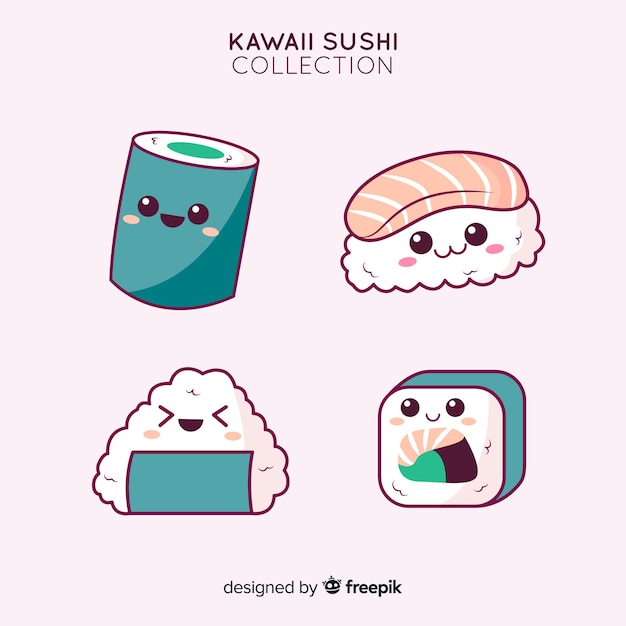 Vettore gratuito collezione di sushi adorabile disegnato a mano