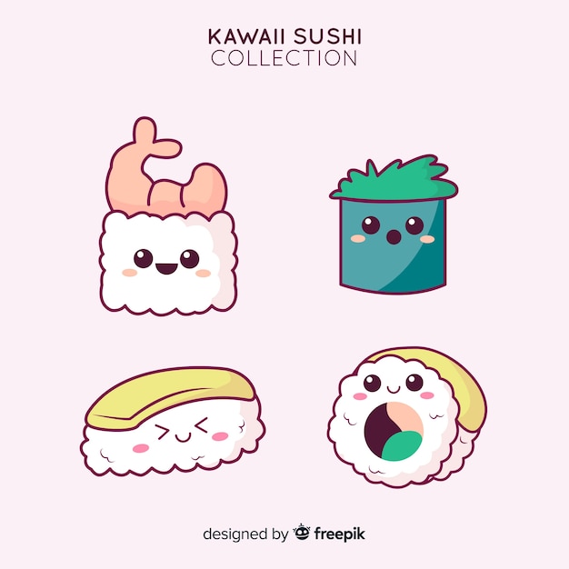 Vettore gratuito collezione di sushi adorabile disegnato a mano