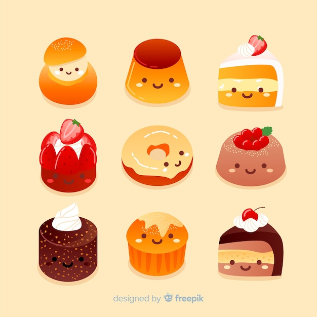 Free vector hand drawn adorable sweet food collection