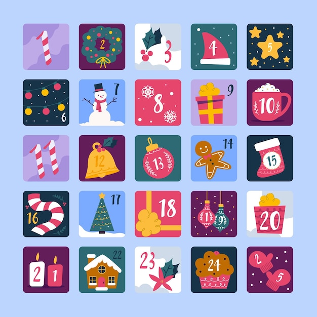 Free vector hand drawn advent calendar illustrated