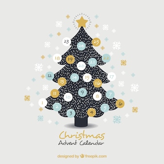 Hand drawn advent calendar in a shape of a christmas tree Premium Vector