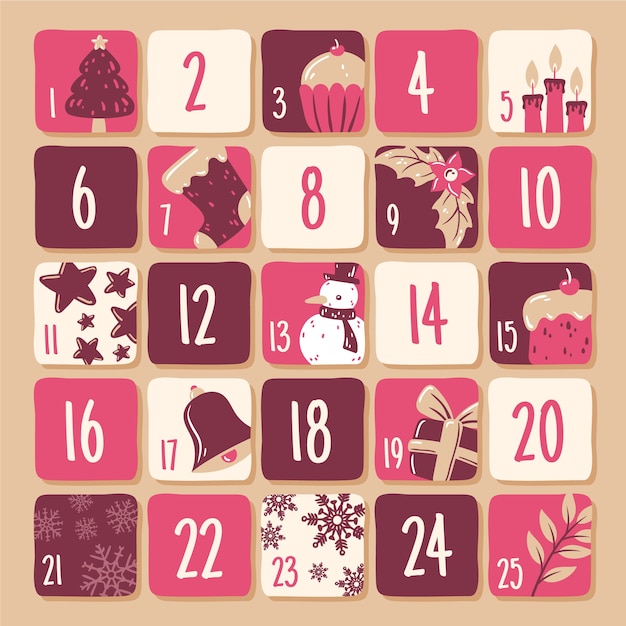 Hand drawn advent calendar template