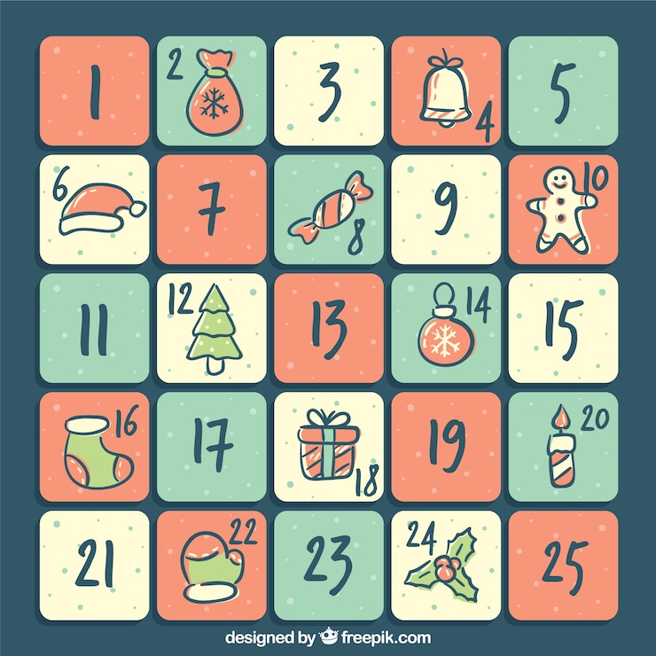 Free Vector hand drawn advent calendar in vintage style