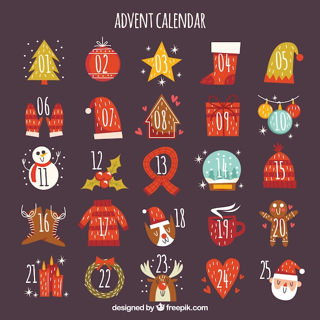 Free vector hand drawn advent calendar