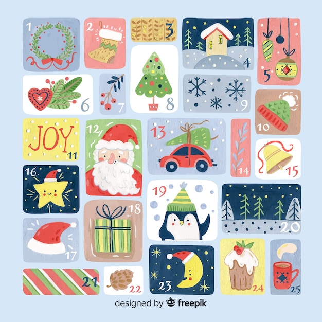 Free vector hand drawn advent calendar