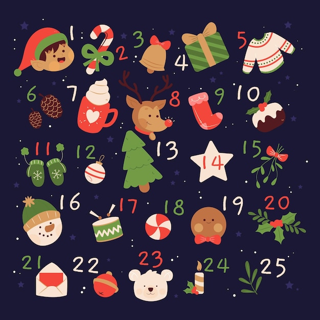 Calendario dell'avvento disegnato a mano