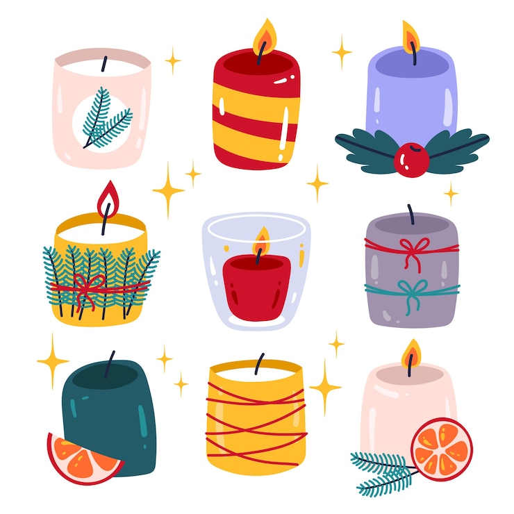 無料Vector 手描きのアドベントキャンドルコレクション