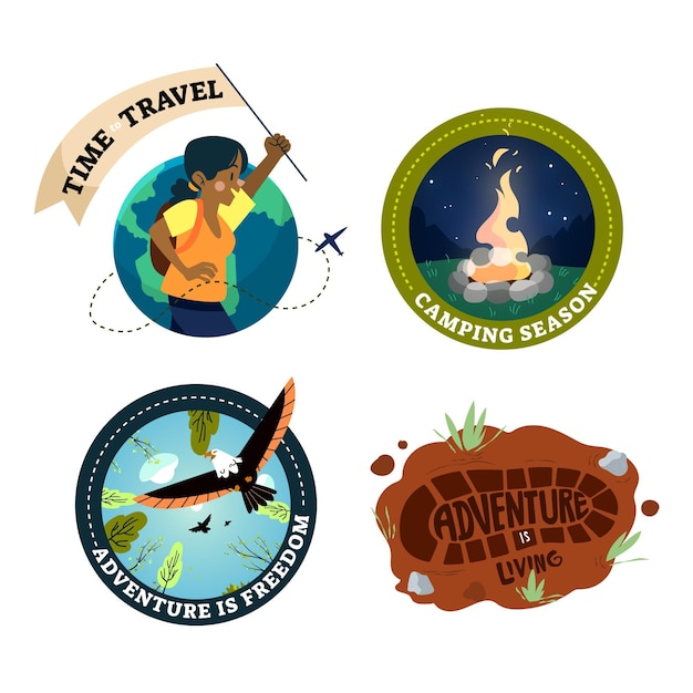 Free vector hand drawn adventure badges collection