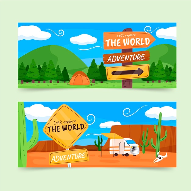 Free vector hand drawn adventure banners