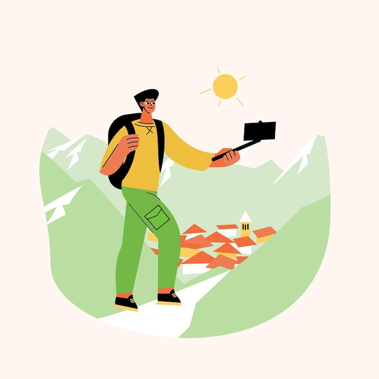 Free Vector hand drawn adventure blogger with camera