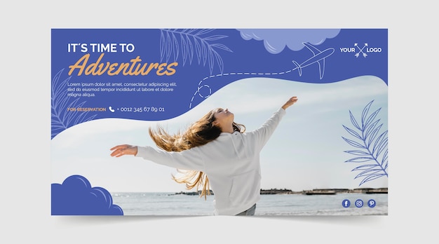 Free vector hand drawn adventure horizontal banner with photo