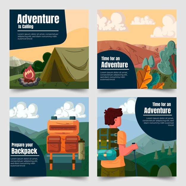 hand drawn adventure instagram posts collection