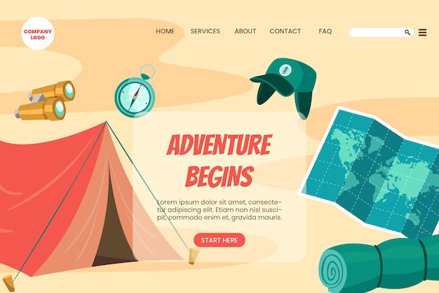 Hand drawn adventure landing page template