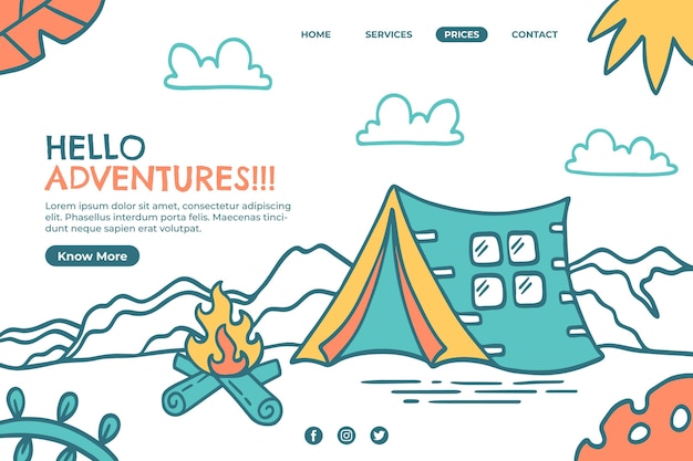 Hand drawn adventure landing page template