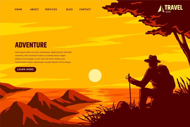 Hand drawn adventure landing page template