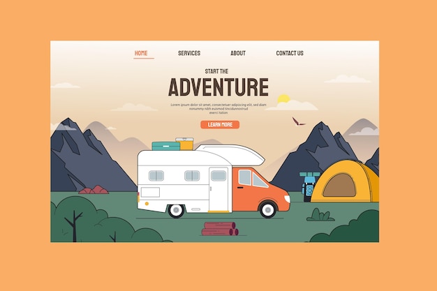 Free vector hand drawn adventure landing page template
