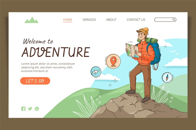 Free vector hand drawn adventure landing page template