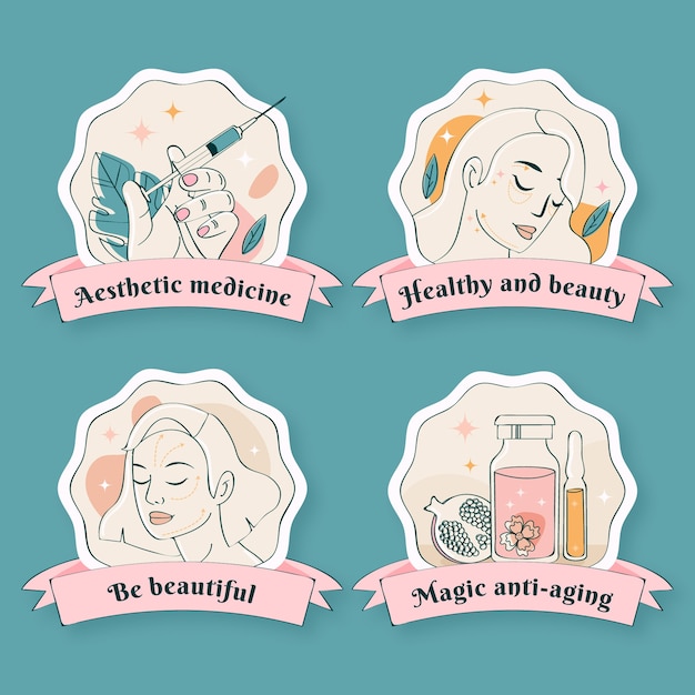 Free vector hand drawn aesthetic medicine labels