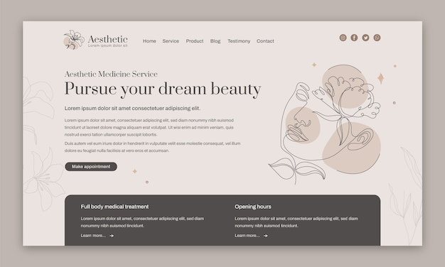 Free vector hand drawn aesthetic medicine landing page template